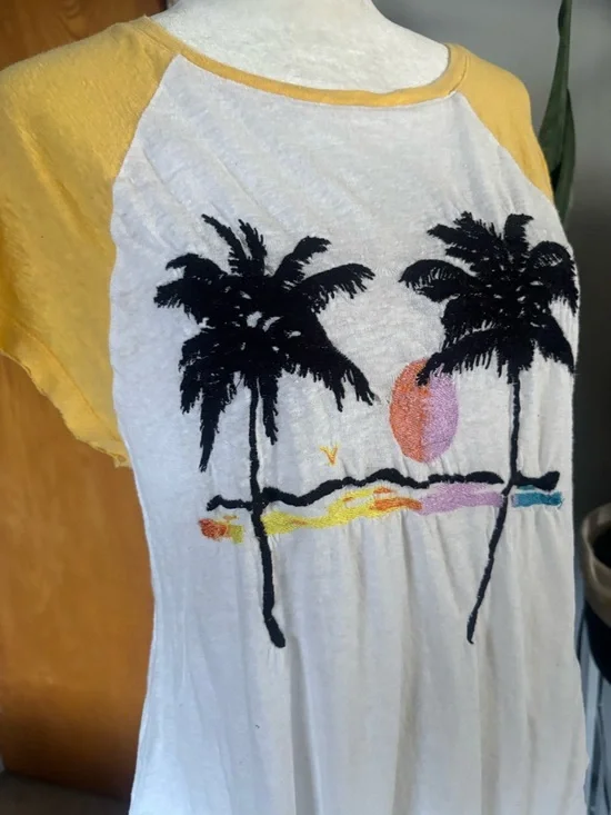 Free People Yellow Sleeve Palm Tree Graphic Tee - Picture 3 of 8